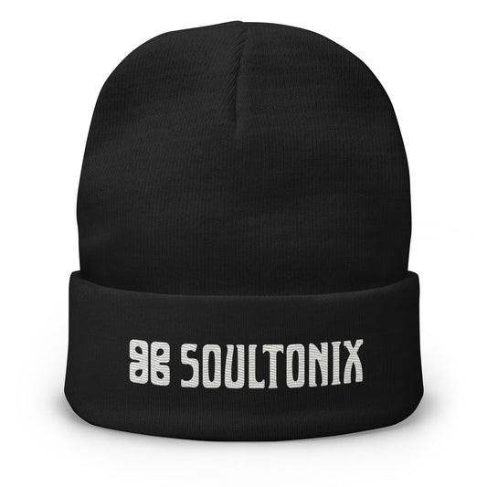 Soultonix Black Embroidered Beanie