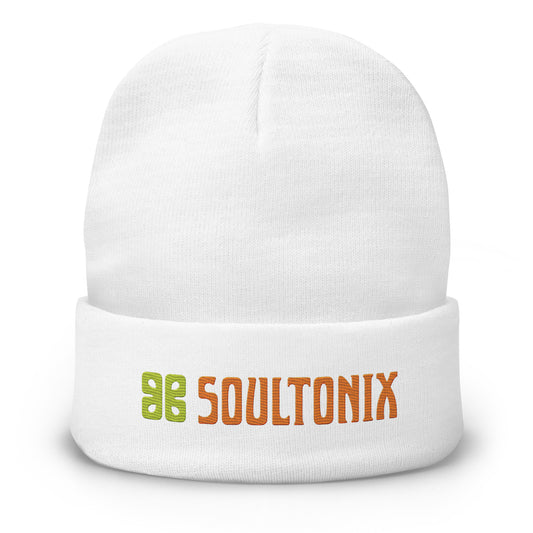 Soultonix White Embroidered Beanie